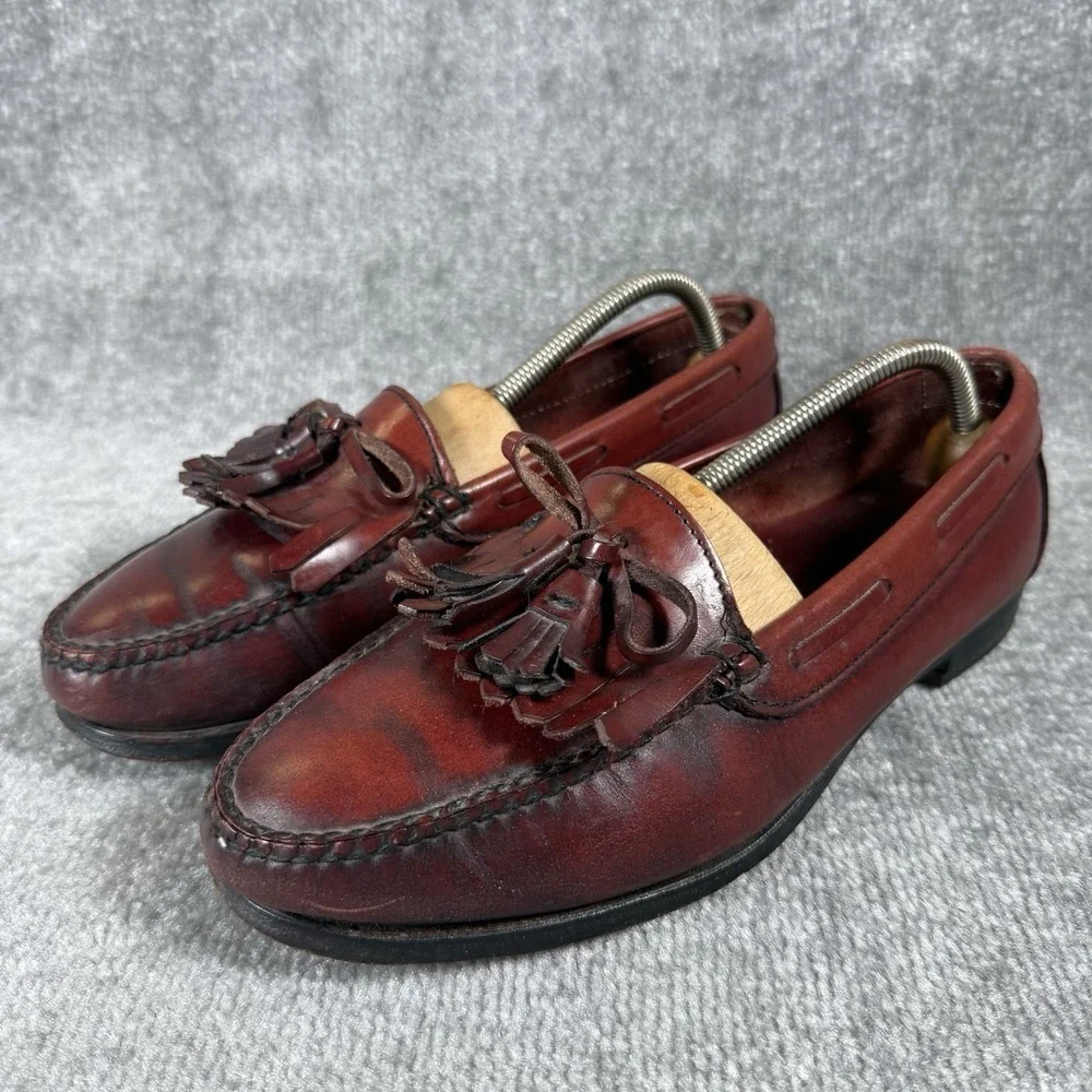 Lands' End Tassel Loafer Men's 9 Burgundy Leather Slip On